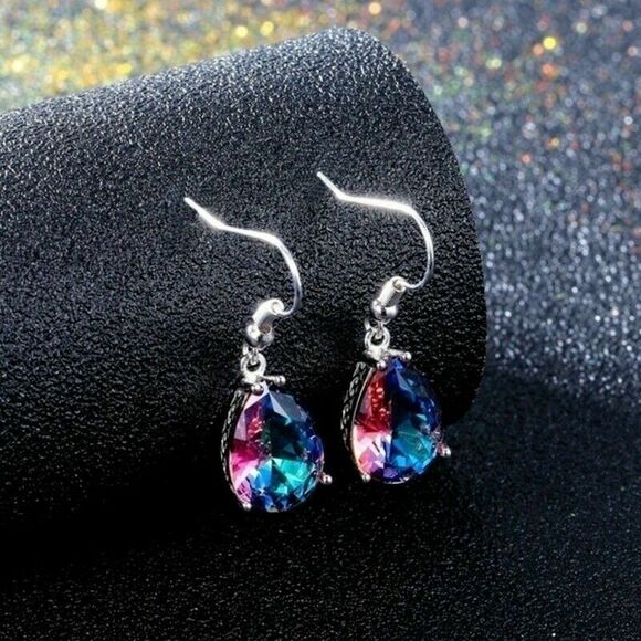 NEW Colorful Rainbow Topaz Drop Earrings Gemstone Silver French Hooks Dangle - Picture 6 of 7